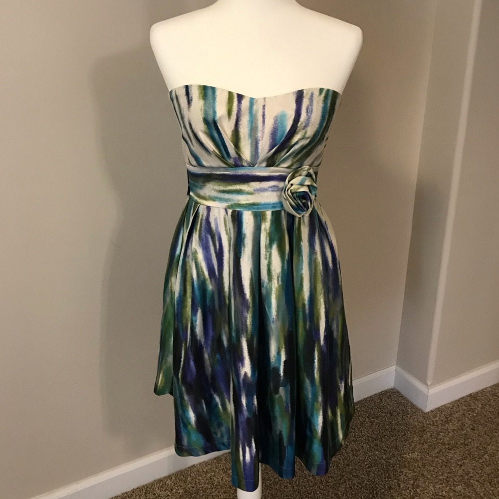 Strapless Watercolor Print Cocktail Dress